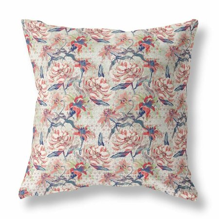 PALACEDESIGNS 18 in. Roses Indoor & Outdoor Throw Pillow Red Light Green & Indigo PA3095456